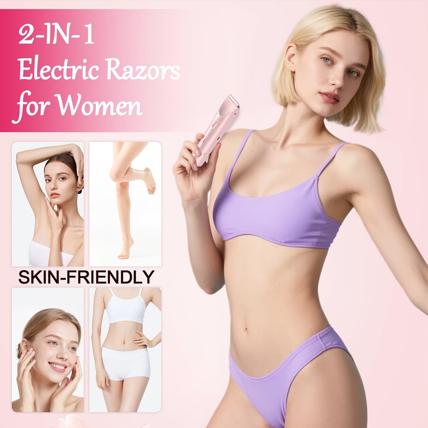 Pink Dual Head Electric Shaver  Bikini Trimmer US Powered Waterproof