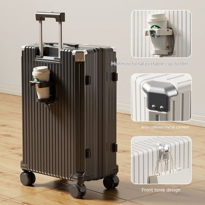 Password-Protected Genuine Leather Trolley Case for Men and Women