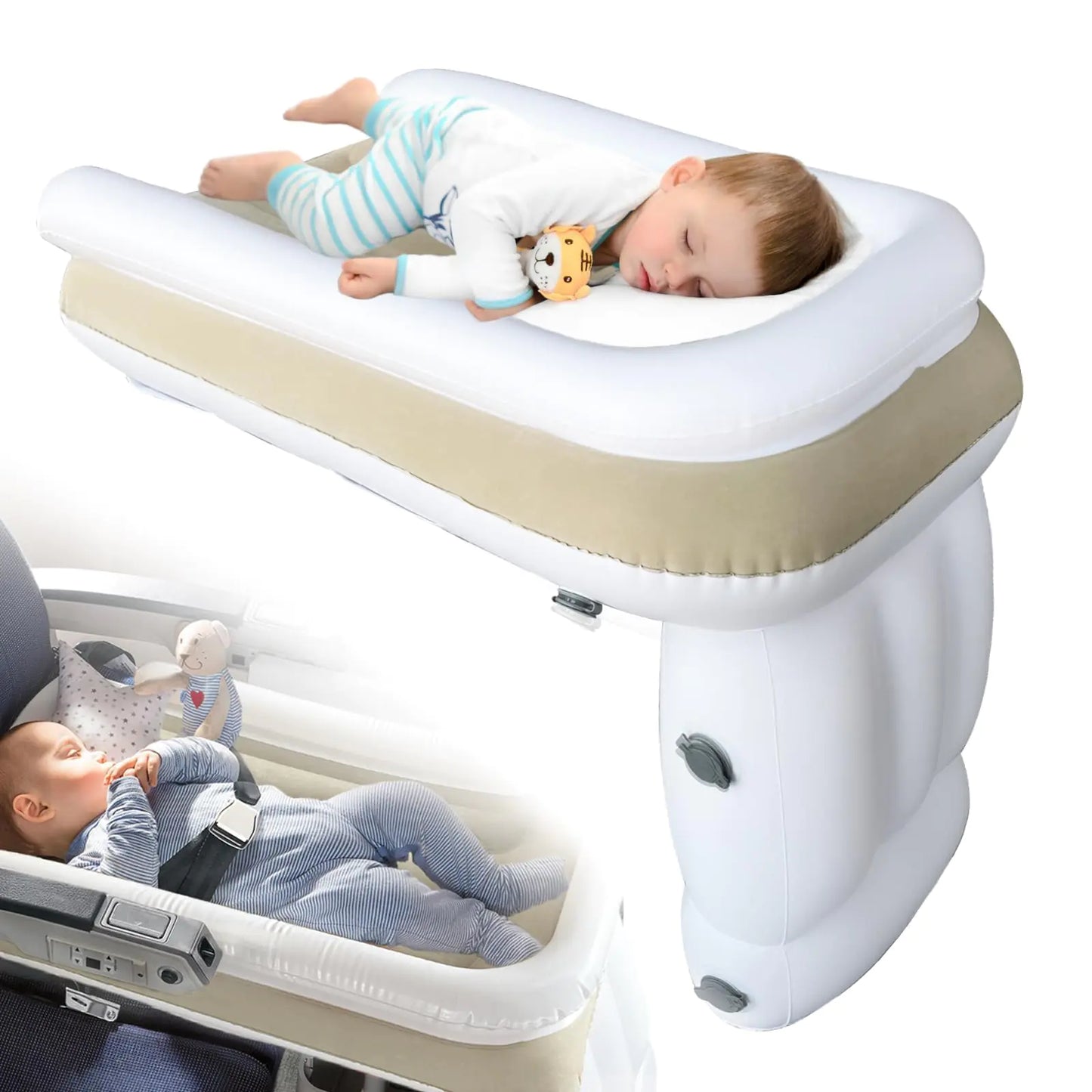 JUANWAN Toddler Airplane Bed Toddler Travel Bed - Airplane Bed Airplane Seat Extender Toddler Bed Belt Toddler Travel Bed for Train Airplane Car-004-beige