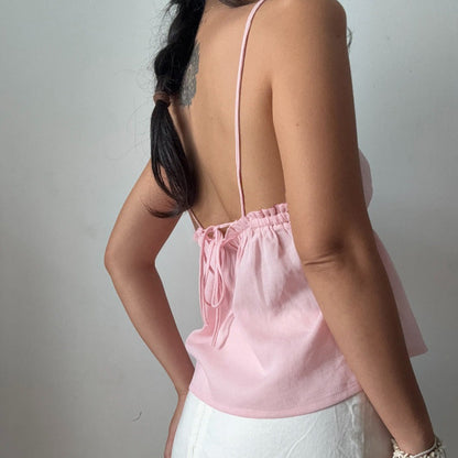 Women lothing Summer Sexy Slim Fit Camisole Low Cut Backless Lace up Sexy Vest