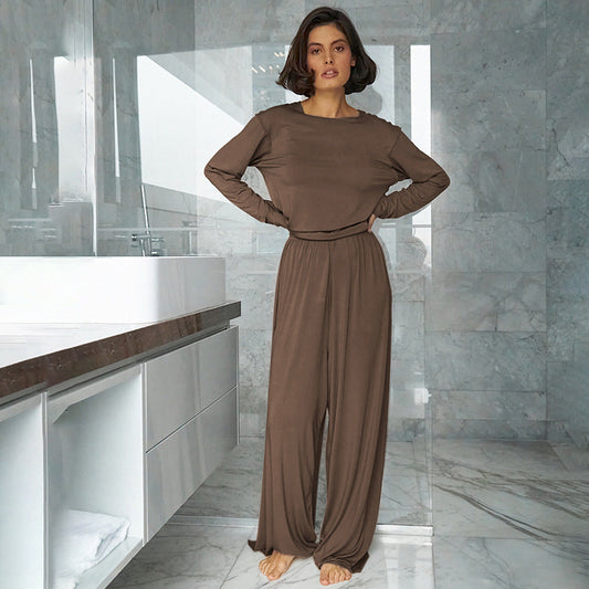 Summer Knitted Rayon Pajamas Set Comfortable Simple Can Be Worn outside Ladies Homewear