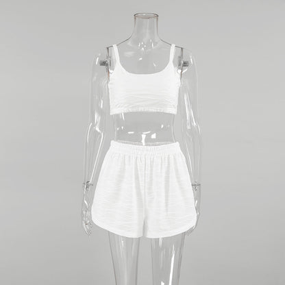 Pajamas Suspenders Striped Spaghetti Straps Shorts Two Piece Sets Knitted Plain Cloth Summer Ladies Homewear