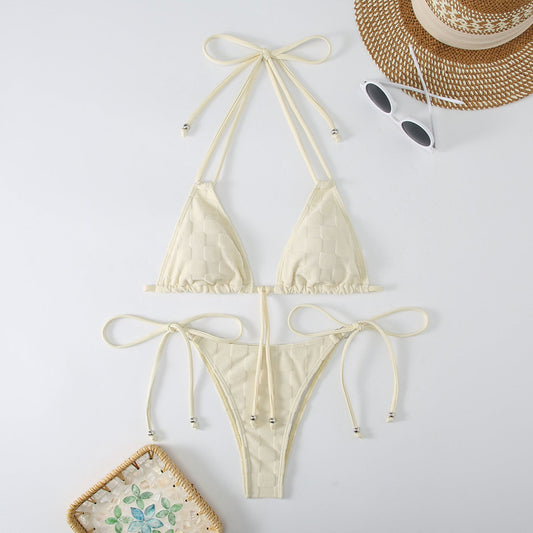 Bikini Women Sexy Lace up High Grade Swimsuit Durable Solid Color Bikini