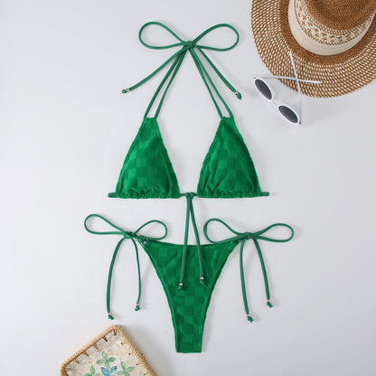 Bikini Women Sexy Lace up High Grade Swimsuit Durable Solid Color Bikini