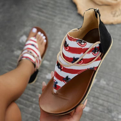 Back Zip Printed Flat Sandals