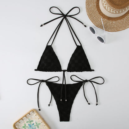 Bikini Women Sexy Lace up High Grade Swimsuit Durable Solid Color Bikini