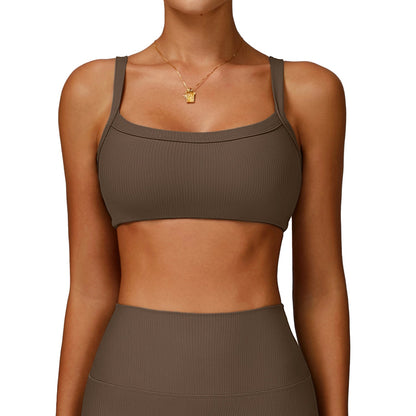 Double Shoulder Strap Thread Yoga Bra Hollow Out Cutout Back Tight Sports Underwear Outer Wear Running Fitness Clothes