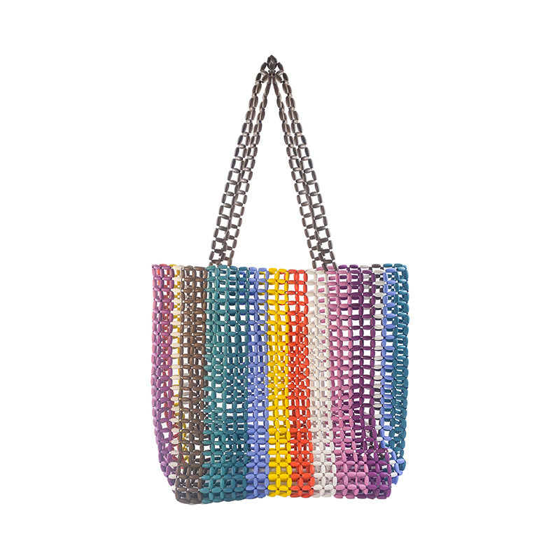 Maple Wooden Bead Wooden Bead Woven Handbag Handmade Beaded Weave Color Bag Creative Portable Shoulder Bag