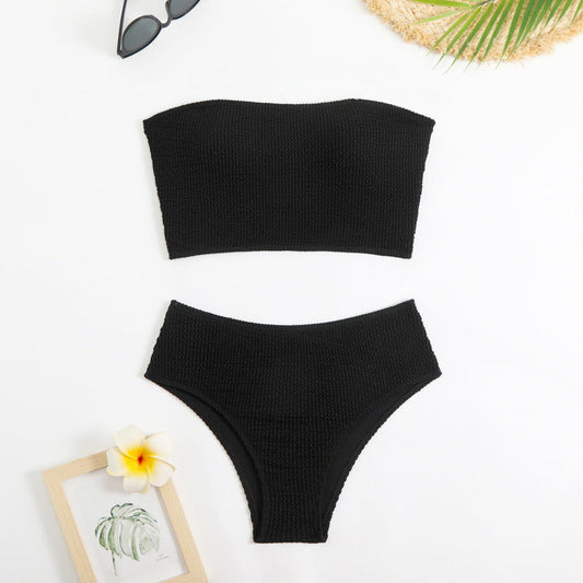 Swimsuit Women Split Solid Color Special Fabric Sexy Tube Top Bikini Swimsuit