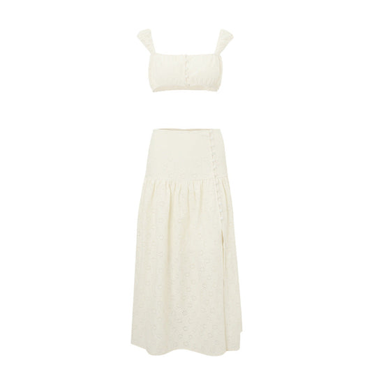 Summer French Short Slimming Cropped Outfit Sling Top Beach Vacation Skirt Two Piece Sets Women