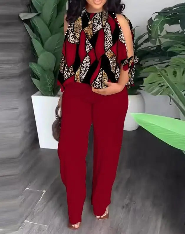 New Women Two Piece Set Plus Size Fashion Short Sleeve