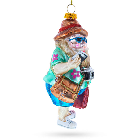 Santa the Traveler Glass Christmas Ornament
