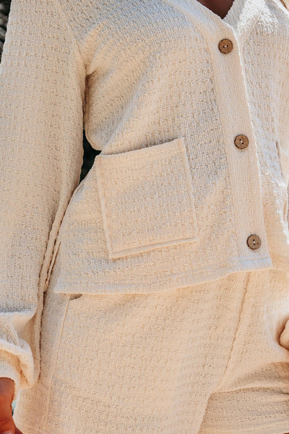 Cream Waffle Knit Cardigan and Short Set - FINAL SALE
